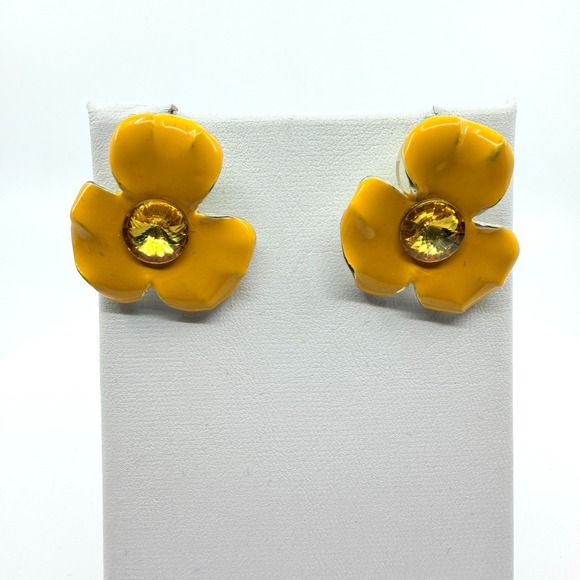 Jewelry - VTG Yellow Enamel Flower Stud Earrings - Boho Cottagecore Festival Gift
